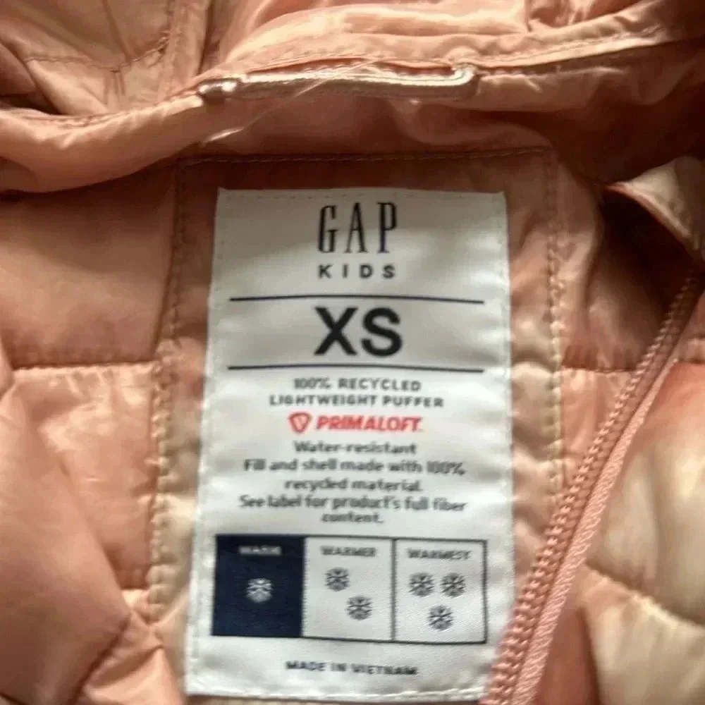 Gap kids recycled polyester cold control puffer jacket tie dye pink size XS 4/5